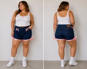 Custom Coquette Bow Denim Shorts 🎀 Fairy Kei Lace Wrangler 38